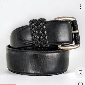 Vintage Black Leather Woven Wide Belt